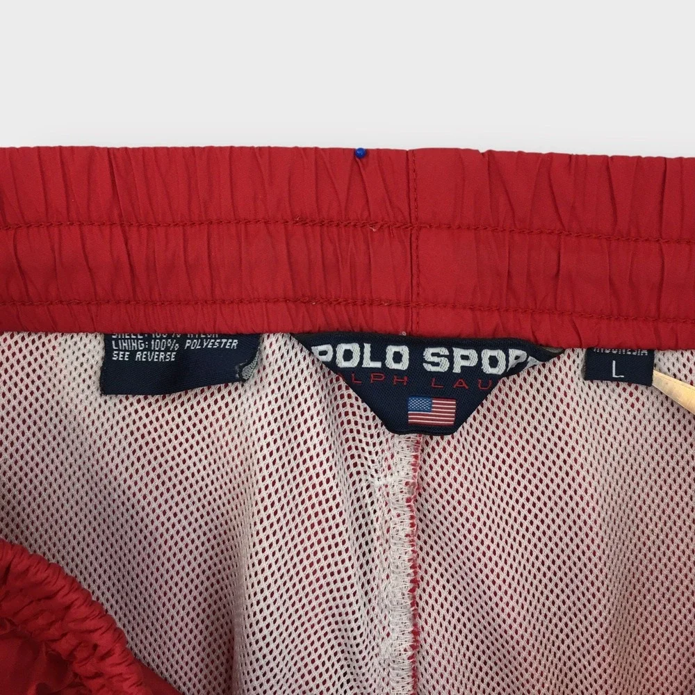 Vintage Polo Sport Ralph Lauren Swim Trunks Red Striped Lined Shorts‎ Size L